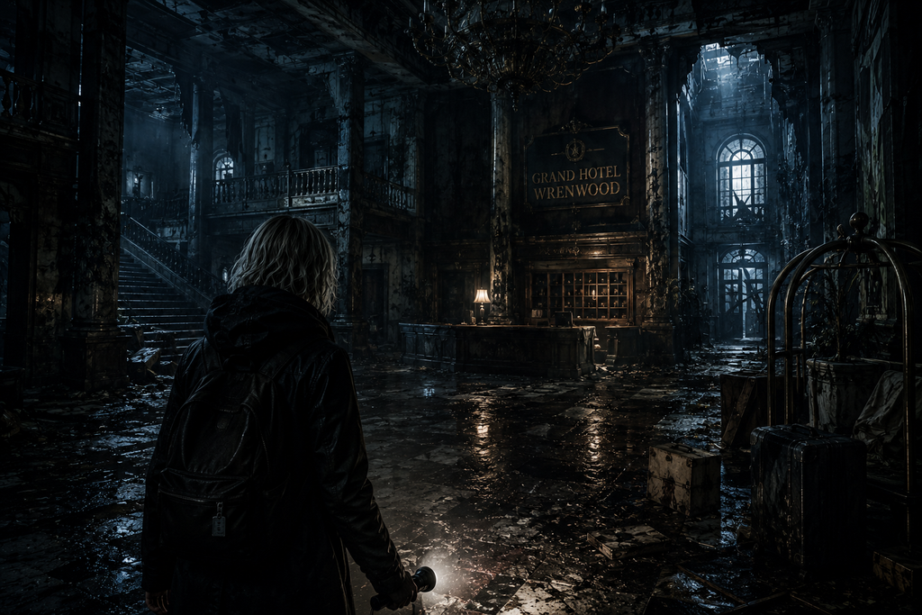 Resident Evil Requiem gameplay showing Grace Ashcroft investigating a dark environment