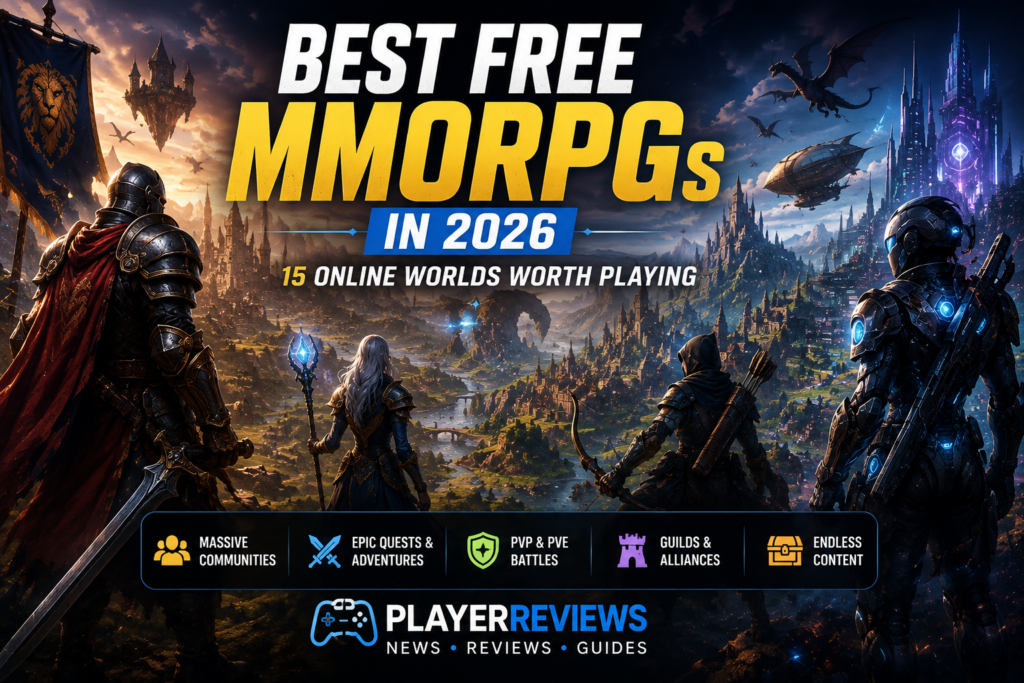 A group of players exploring a fantasy world in one of the best free MMORPG games 2026.