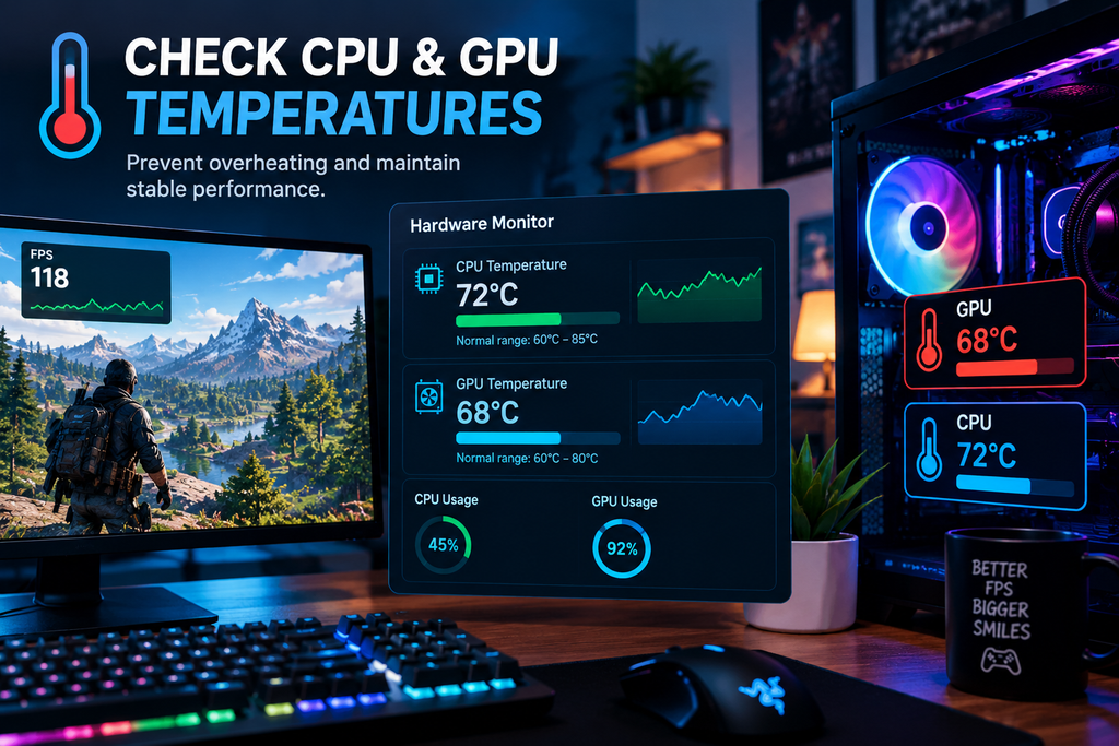 Gaming PC monitor displaying FPS drops and stuttering issues